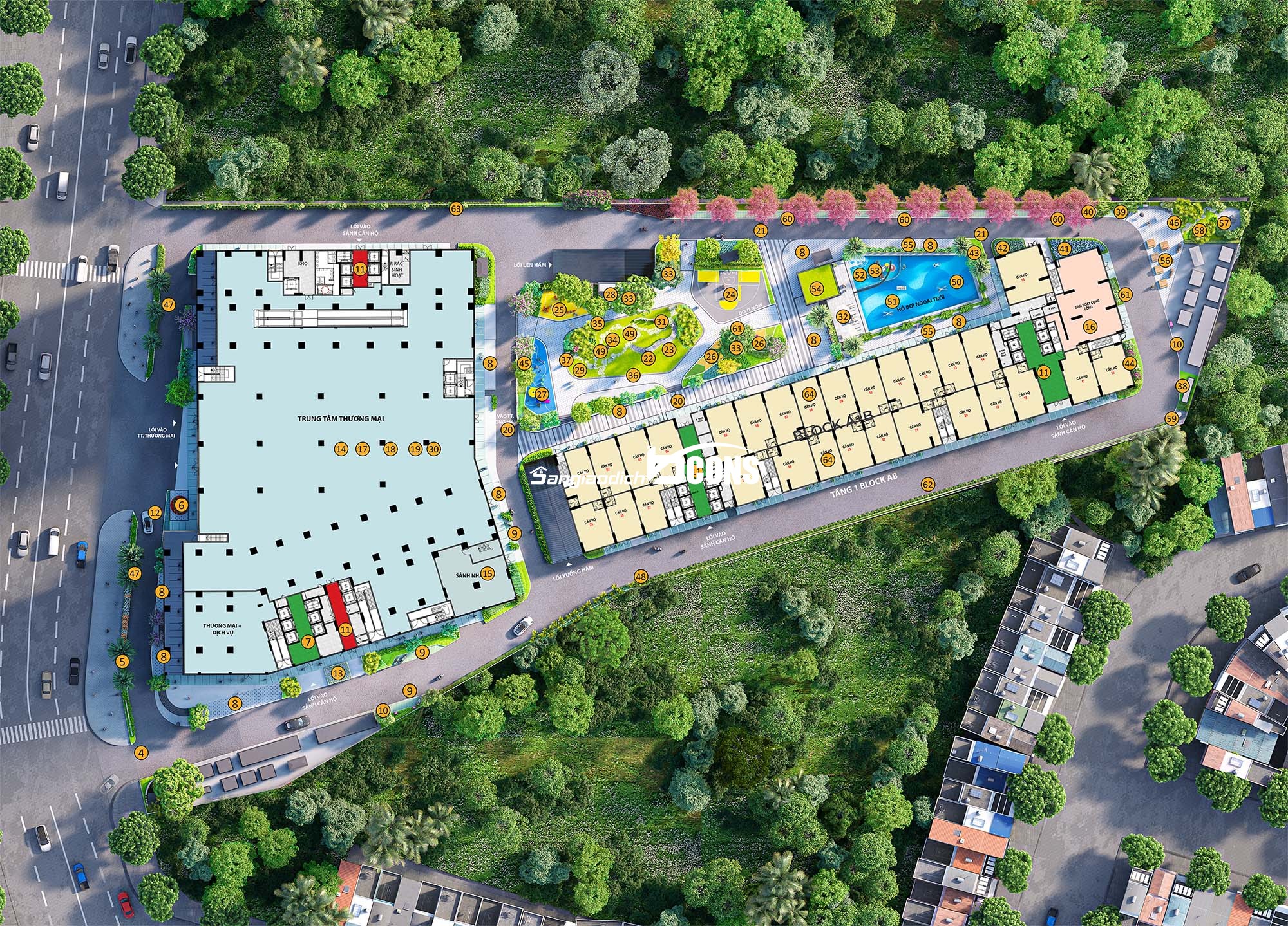Mặt bằng tiện ích Bcons Solary