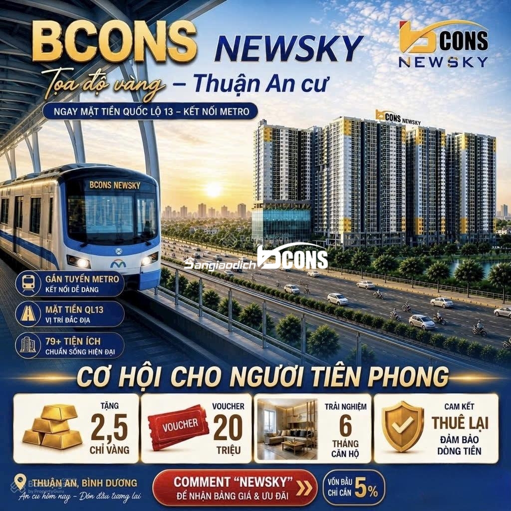 Quà tặng chạm nóc tặng 2.5 chỉ vàng+ voucher 20tr. CKT 15tr/1 tháng khi sở hữu căn hộ mặt tiền QL13
